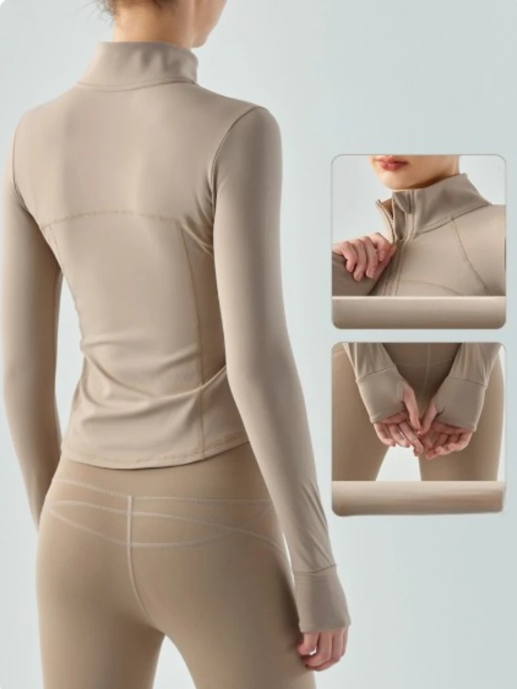 

Stand-Up Collar Yoga Top for Women Running Sports Jacket Long Sleeve Zipper Breathable