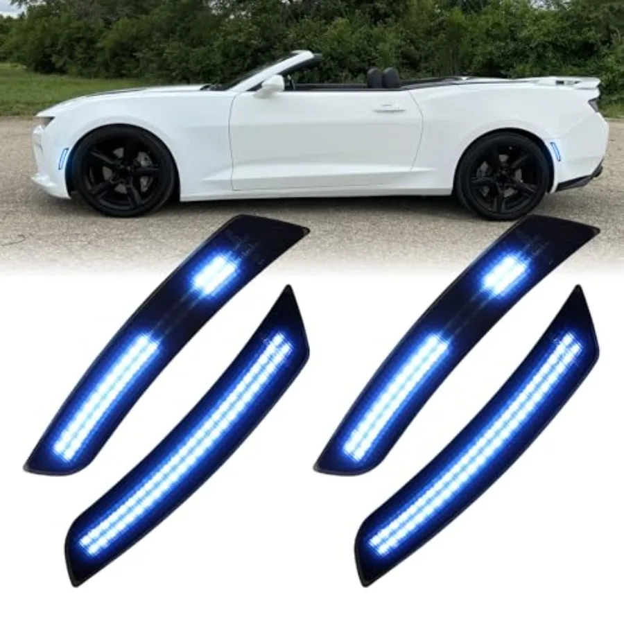 

Dynamic LED Side Marker Lights for Chevy Camaro 2016-2023 6th Gen LS LT SS RS ZL1 Pack of 4 Smoked Lens Front Rear Bumper Seque