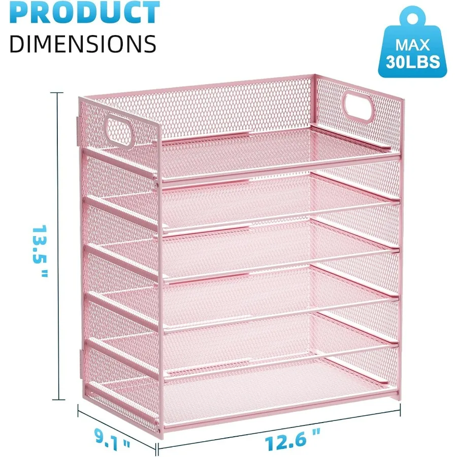 Marbrasse 2 حزمة منظم مكتب مع مقبض 6 طبقات ورقة رسالة صينية شبكة مكتب منظم الملفات للاستخدام المكتبي والمدرسة والمنزلي - #5