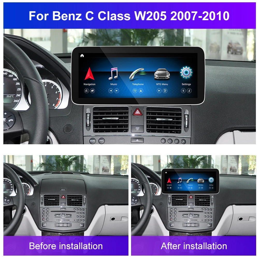 Podofo 12.3'' Android Car Radio For Mercedes-Benz C Class 2007-2010 Multimedia Video Player 4+64G Carplay Android Auto 4G WIFI