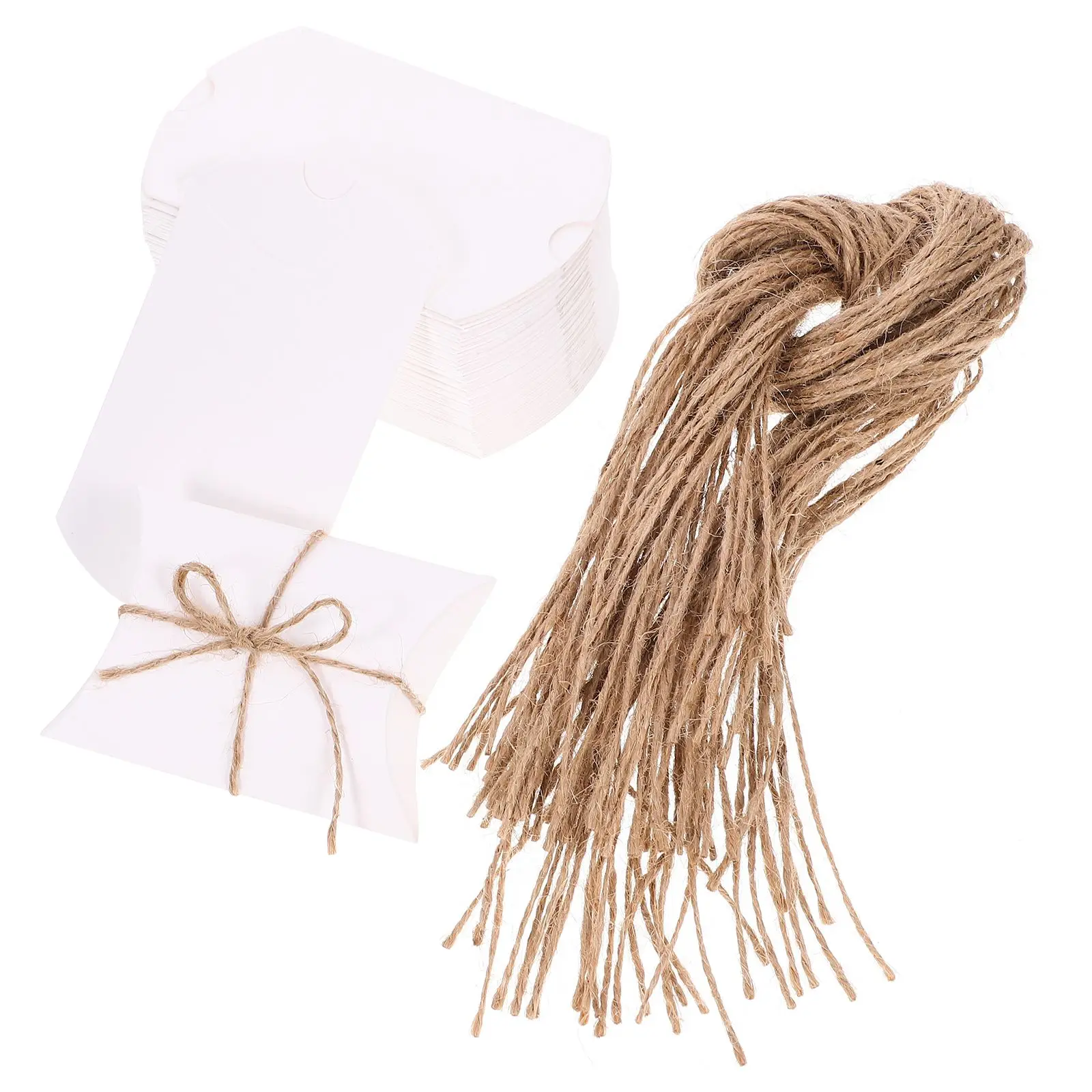 

50 Pcs Paper Gift Boxes Pillow Shape Small Candy Boxes Blank Surface Lightweight Party Use Christmas Rope