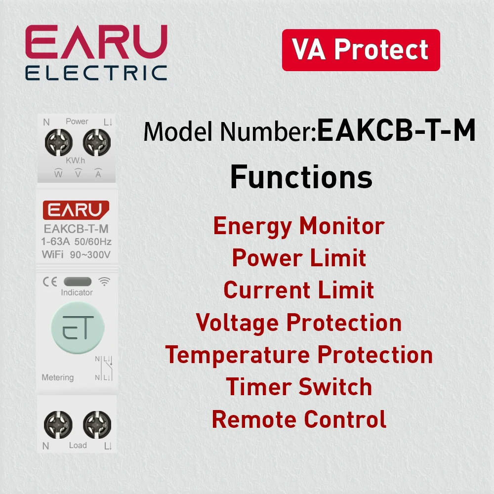 6-63A 1P+N WiFi Smart Circuit Breaker  Kwh Energy Meter Monitoring Timer Relay MCB TUYA Smart Life Voltage Current Protection