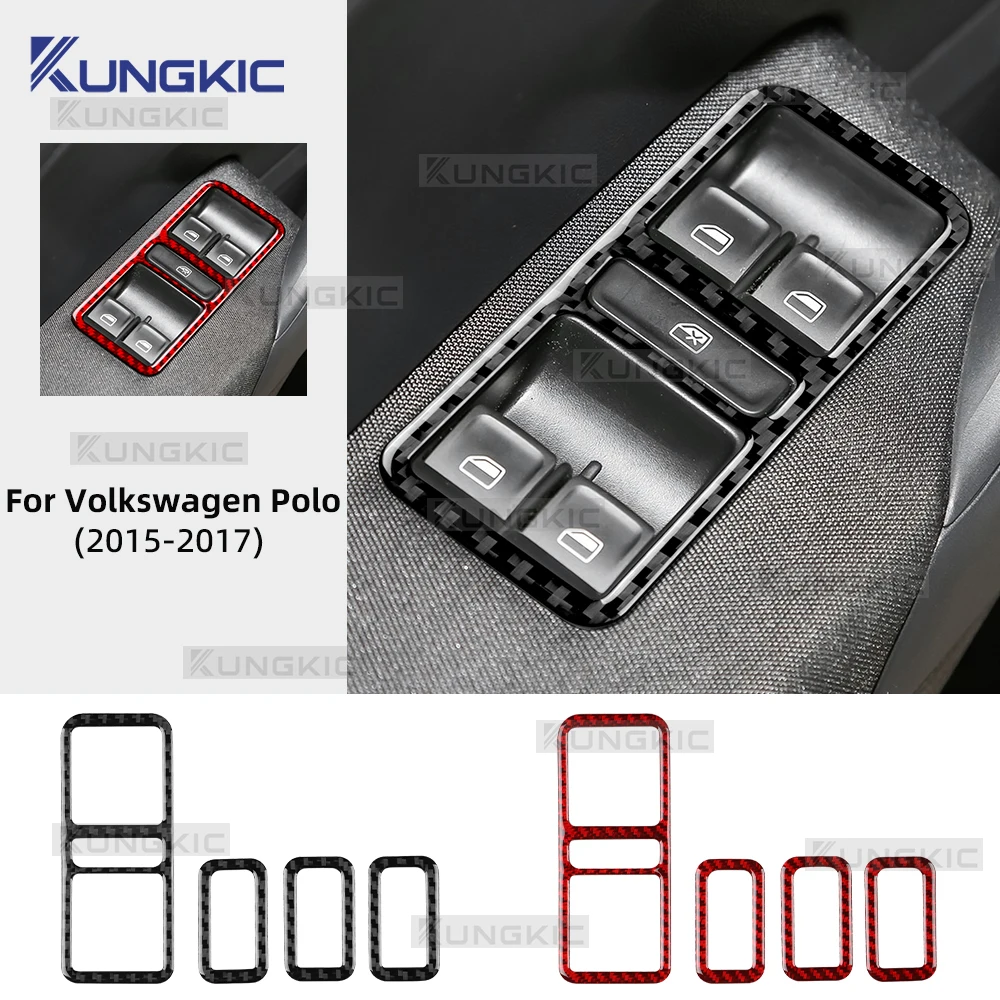 

For VW Volkswagen Polo MK5 6C 2015 2016 2017 LHD RHD Real Soft Carbon Fiber Car Window Lift Button Panel Sticker Decor Trim
