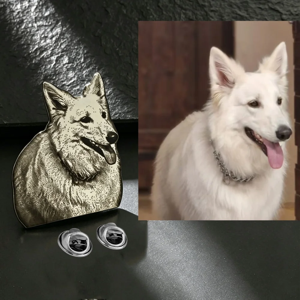 Customized Pet Portrait Photo Brooch Stainless Steel Personalized Dog Animal Picture Pin Badge Forever Pet Memorial Keepsake Gif view 6