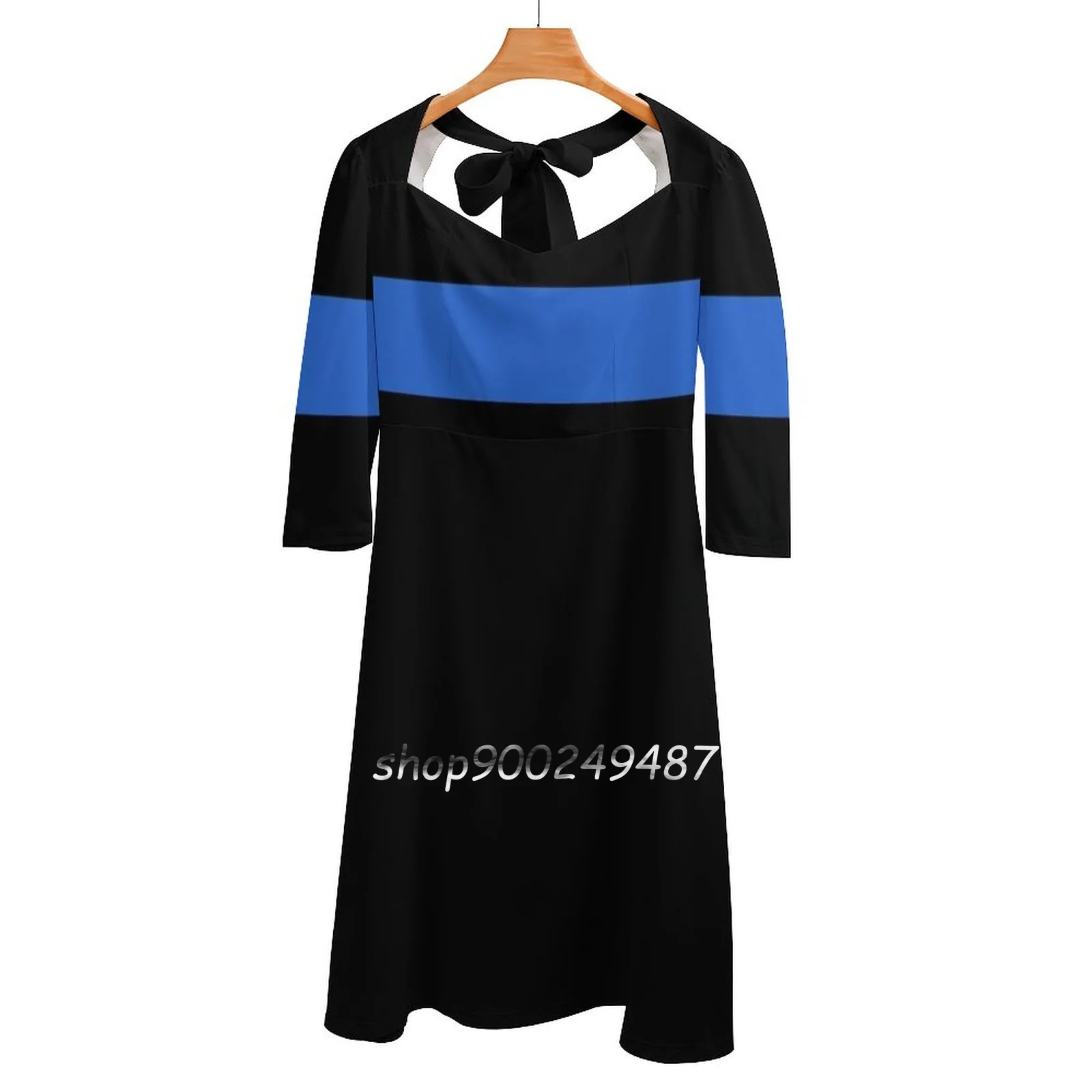 Thin Blue Line Flag Sweetheart Knot Flared Dress Fashion Design Large Size Loose Dress Thin Blue Line Flag Police Law Force