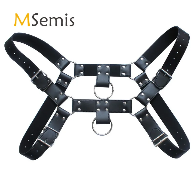 

Male Leather Harness Mens Harness Gay Sexy Bondage Cosplay Costume Black Leather Adjustable Body Chest Harness Clubwear