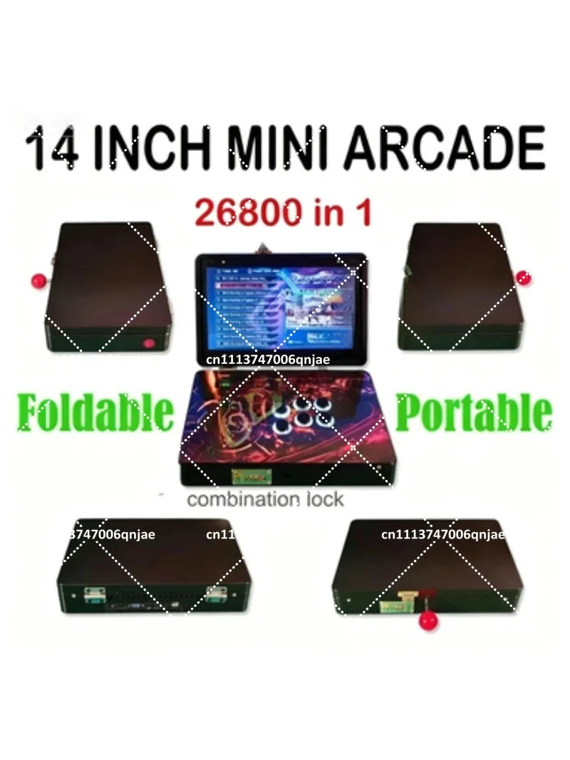 14-Inch 3D 26800-in-1 Console Folding Portable Game Machine 6 Keys Box 720P HD Screen Mini Arcade for Kids