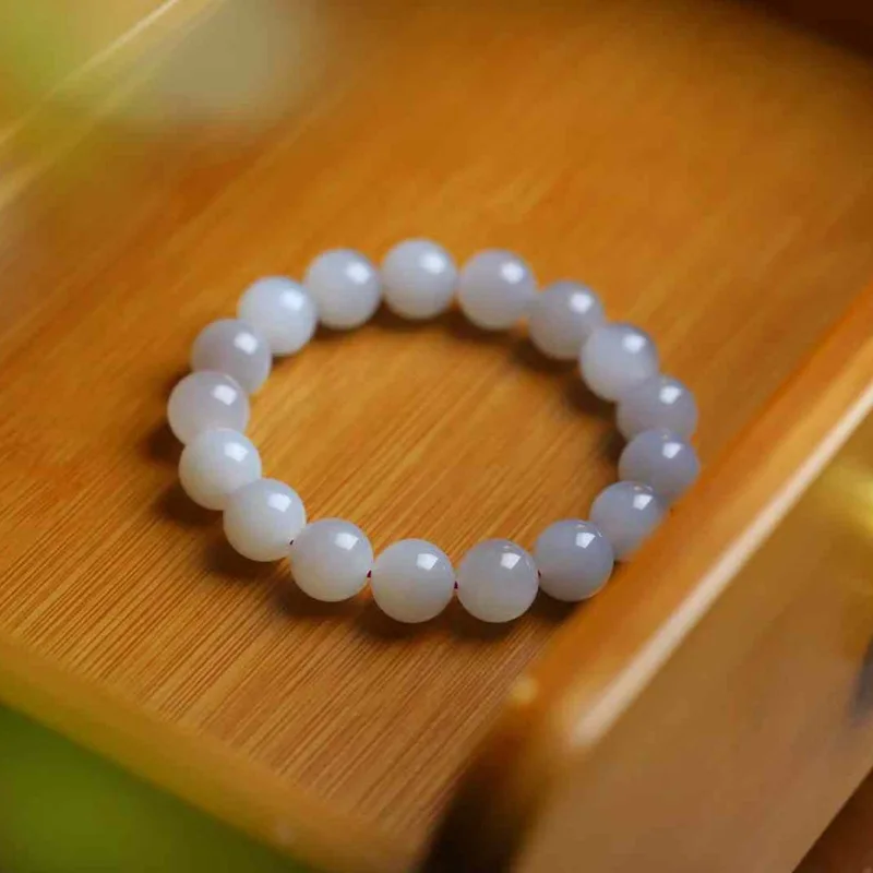 

Natural Hetian Qinghai Old Material Purple Simple Style Bead Round Jade Smooth Bracelet
