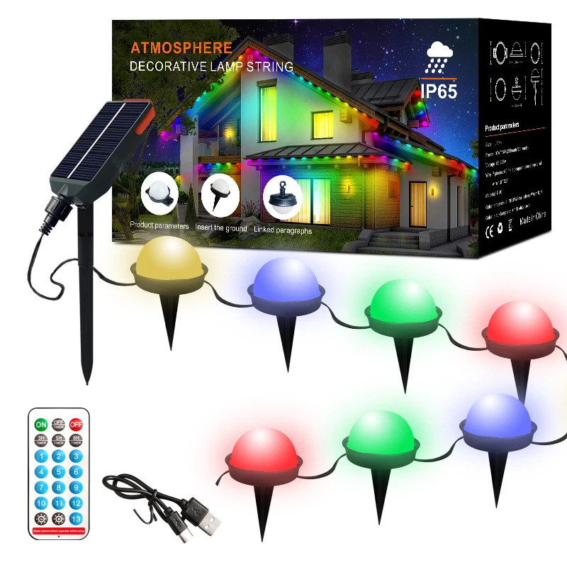 Guirxiété lumineuse LED solaire pour camping, arc-en-ciel, publicité, décoration de mariage, source lumineuse enfichable au sol, escales extérieures, vente chaude