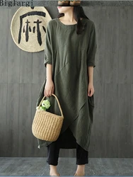 Oversized Korea Spring Autumn 2024 New Loose Cotton Dress Women Casual Big Size Ladies Womens Dresses Woman Irregular Long Dress