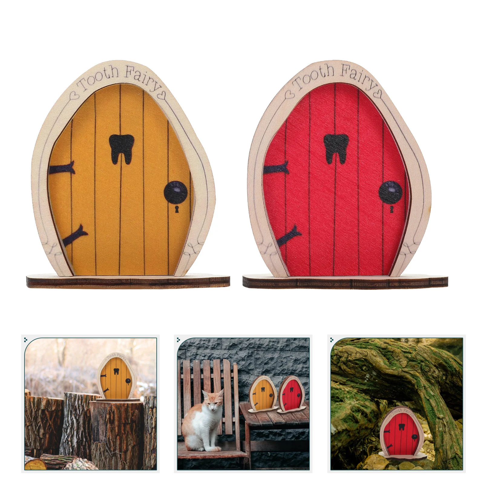 

2Pcs Wooden Fairy Door Garden Decor Miniature Door for Tree Fine Workmanship Gift Wooden Craft Fairy Statue Garden Tree Decor