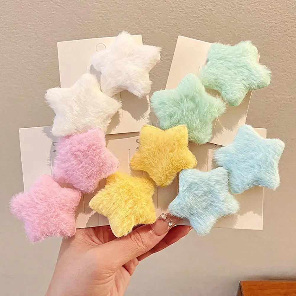 10Pcs Girl Hairpin Plush Star Shape Bang Hair Clips Stable Clamping Force Macaron Color Hair Pin Autumn Winter Accessories