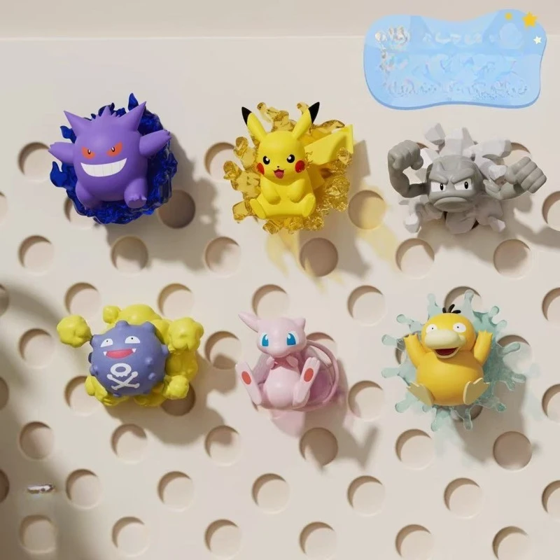 

Genuine Pokemon Pikachu Anime Action Figures Three-dimensional Refrigerator Sticker Psyduck Gengar Koffing Mew Geodude Gift