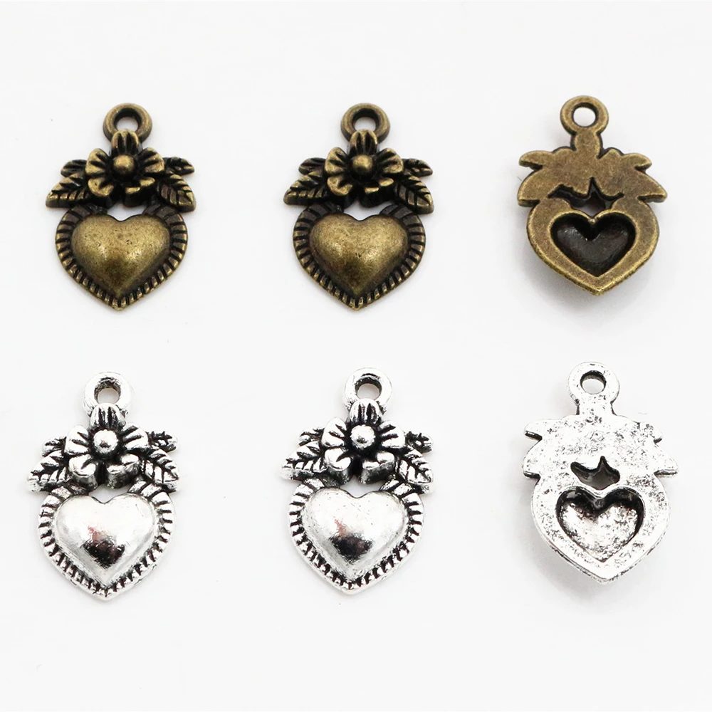 18x11mm 20pcs Antique Silver Plated and Bronze Plated Heart Handmade Charms Pendant:DIY for bracelet necklace