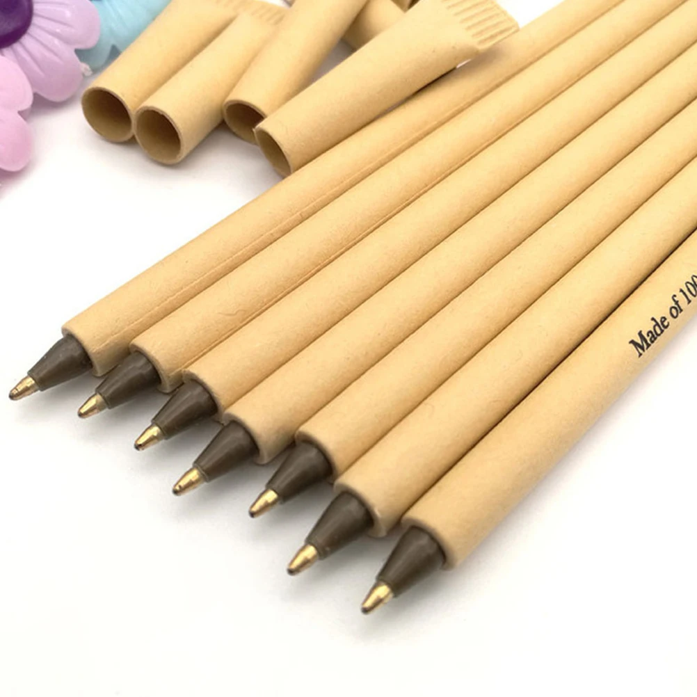 

15pcs Kraft Paper Barrel Ballpoint Pens Attractive Design for Writing Journaling Drawing School Study Office Use