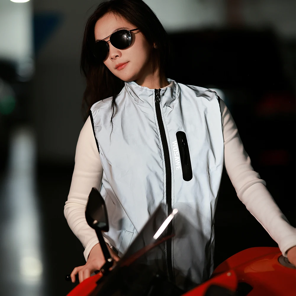WOSAWE Reflective Motorcycle Vest Sleeveless Motorbike Jacket Reflective Windproof Vest For Men Woman