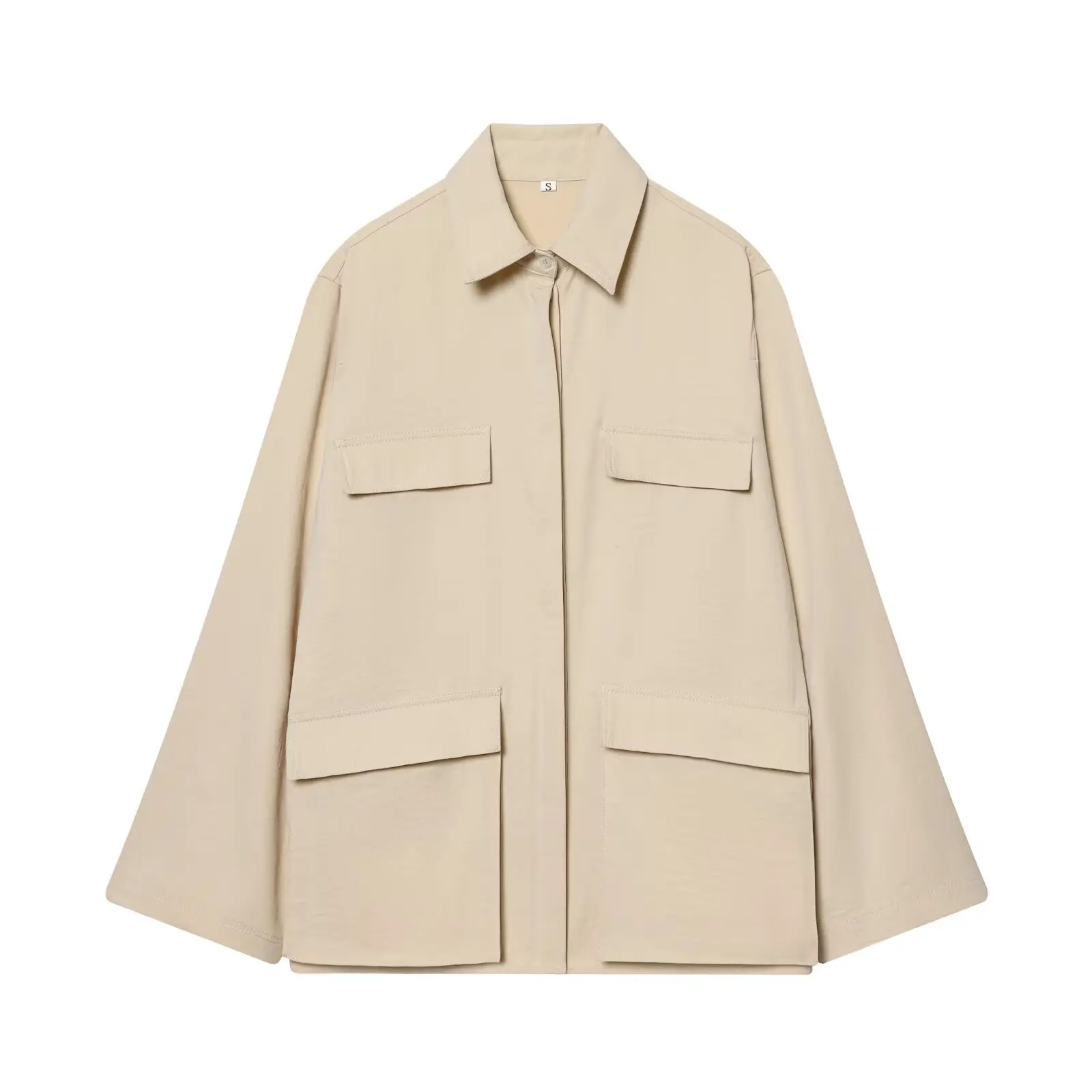 

Woman Spring Fashion Comfortable Long Sleeves Lapel Drape Pocket Decoration Shirt Female Casual Solid Color Commuting Tops