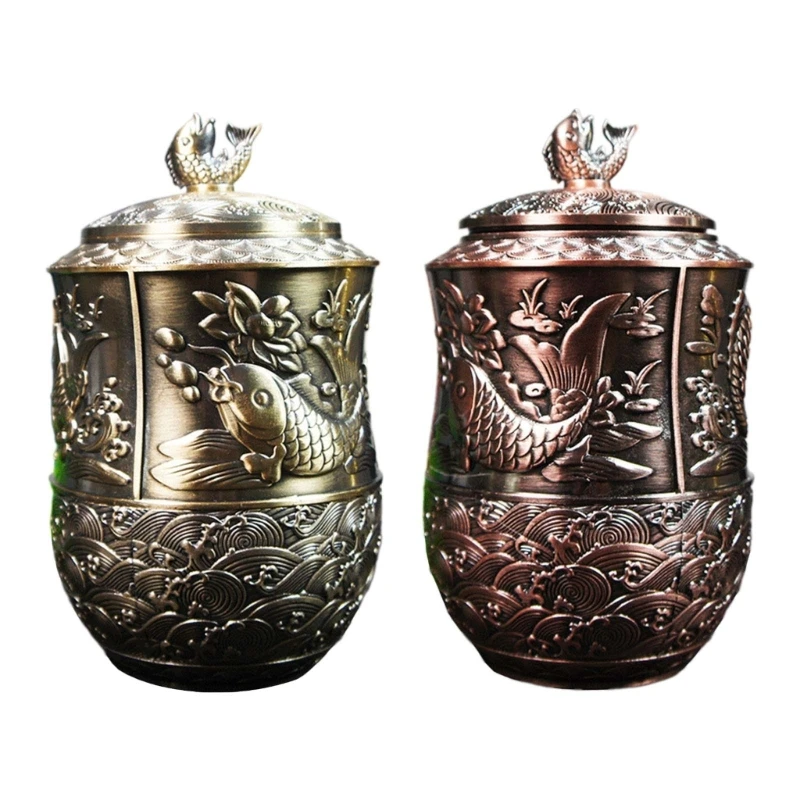 Elegant Metal Teas Storage Tin with Embossed Fish Teas Canister for Teas Enthusiasts Coffee Organizers with Airtight Lid M68E