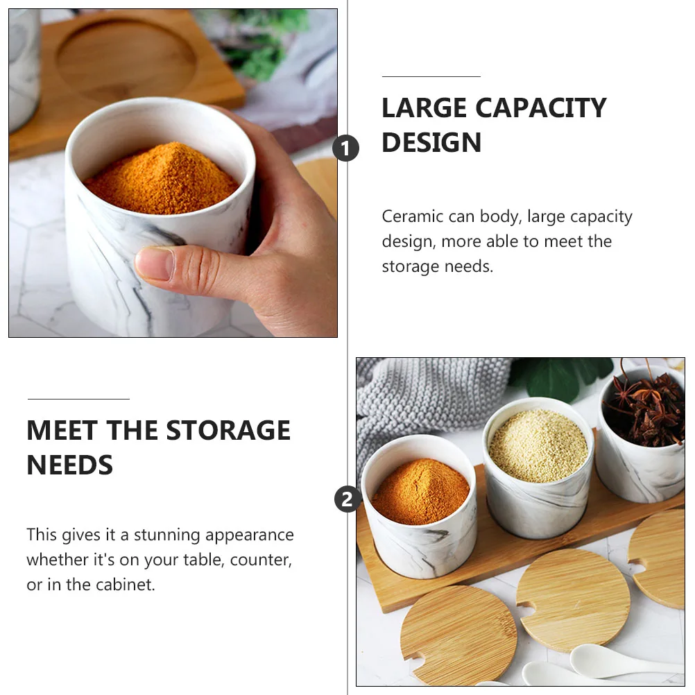 

1 Set Marble Pattern Ceramic Spice Large Capacity Seasoning Storage Pot Condiment Container Kitchen Jar Wear-Resistant