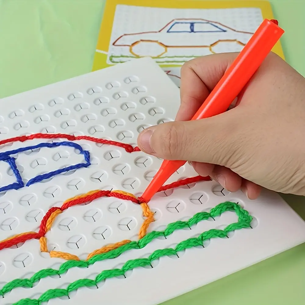 Threading Board for Kids Colorful Rope Threading Sensory Boards Craft Art Board Imagination Development Cartoon Pattern Toddler