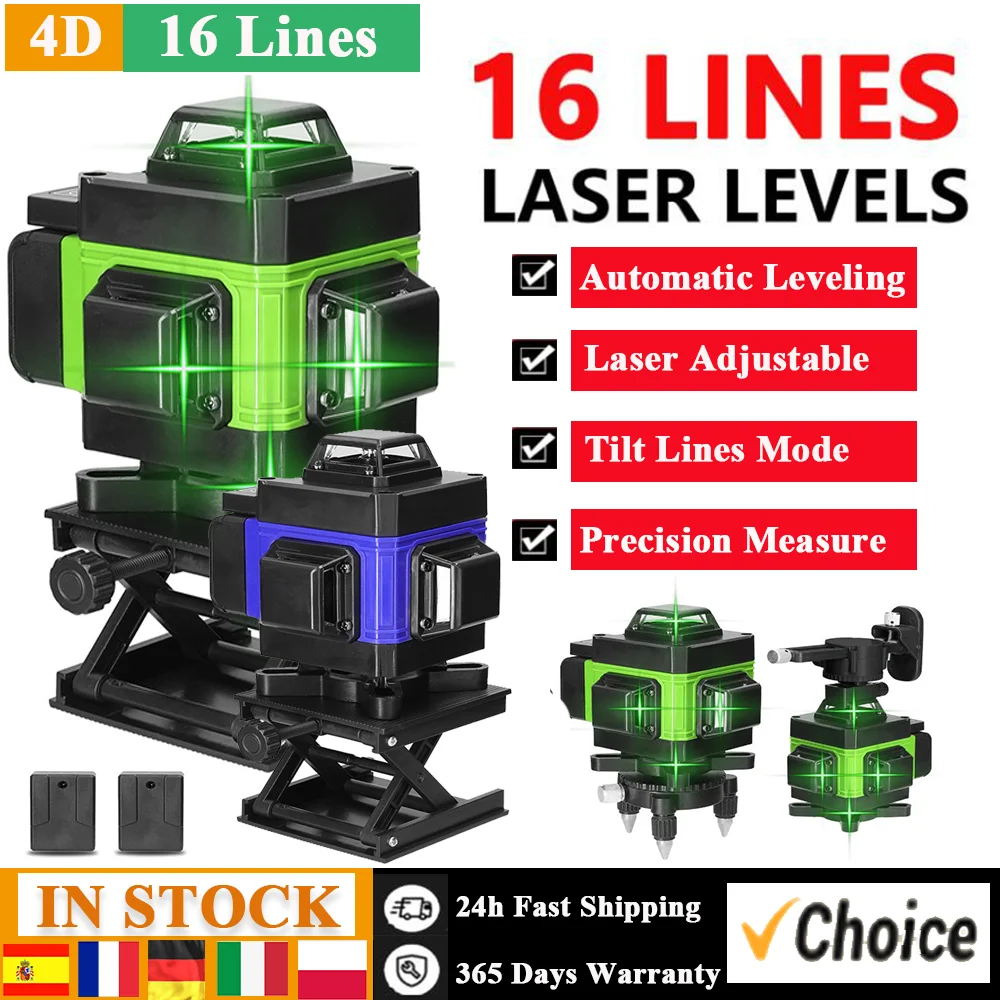 4D 16 Lines Laser Level 3° Self-leveling Machine USB Rechargeable Lithium Battery Leveling Tool Vertical Horizontal Tilt Lines