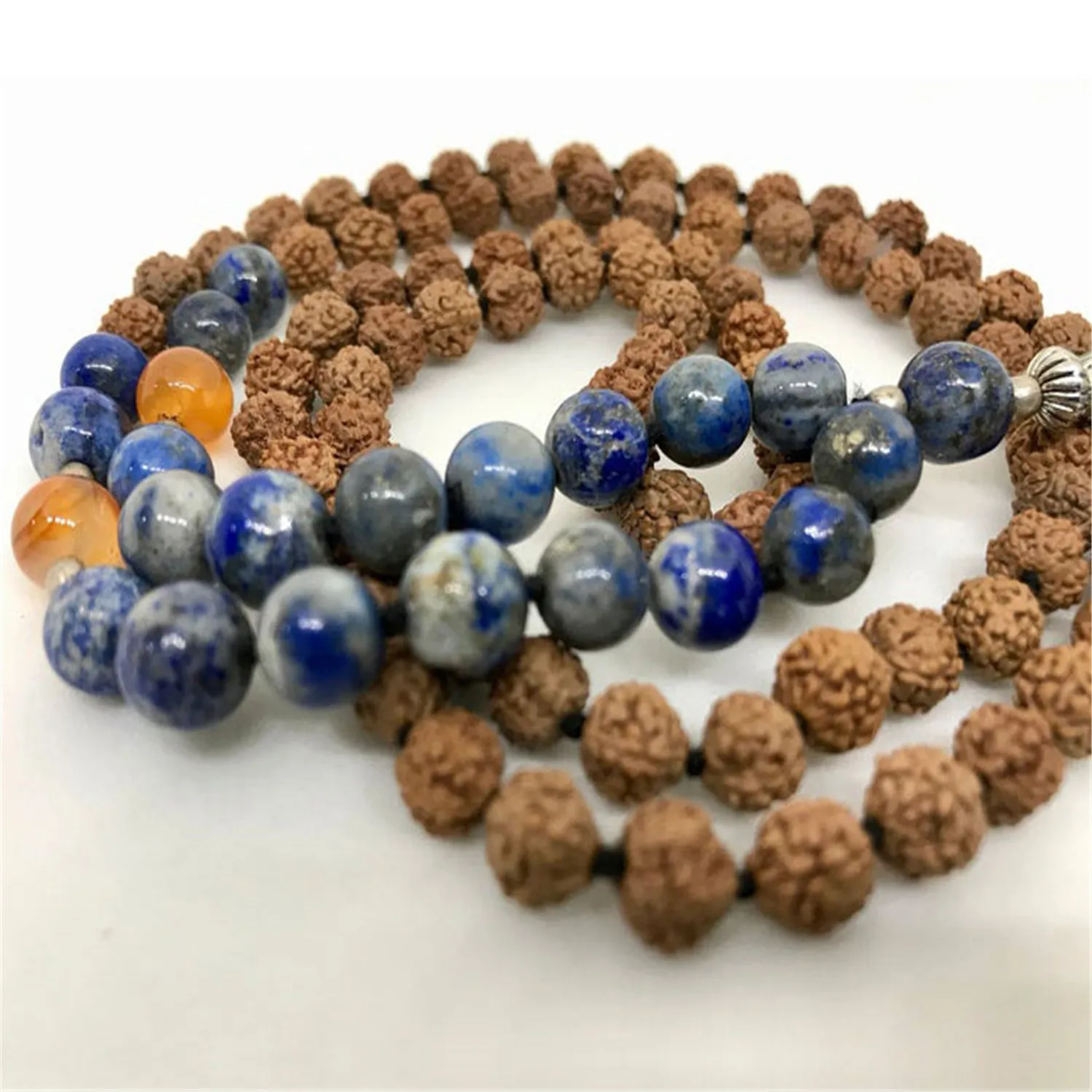 

8mm Natural Rudraksha 108 Beads Tassel Knot Necklace Bohemian Beads Spiritual ZenMeditation Metal Unisex Choker Hipster Yoga Men