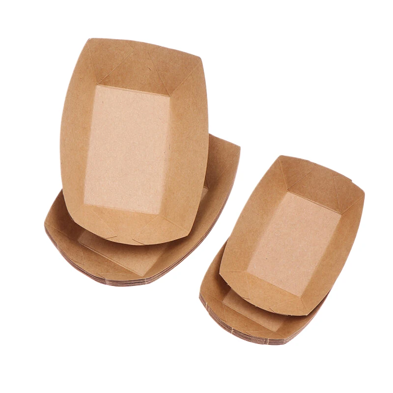 10Pcs Kitchen Disposable Snack Bowls Pastry Bags Kraft Paper Dessert Cake Food Tray Oilproof Cardboard Bowls Party Tableware