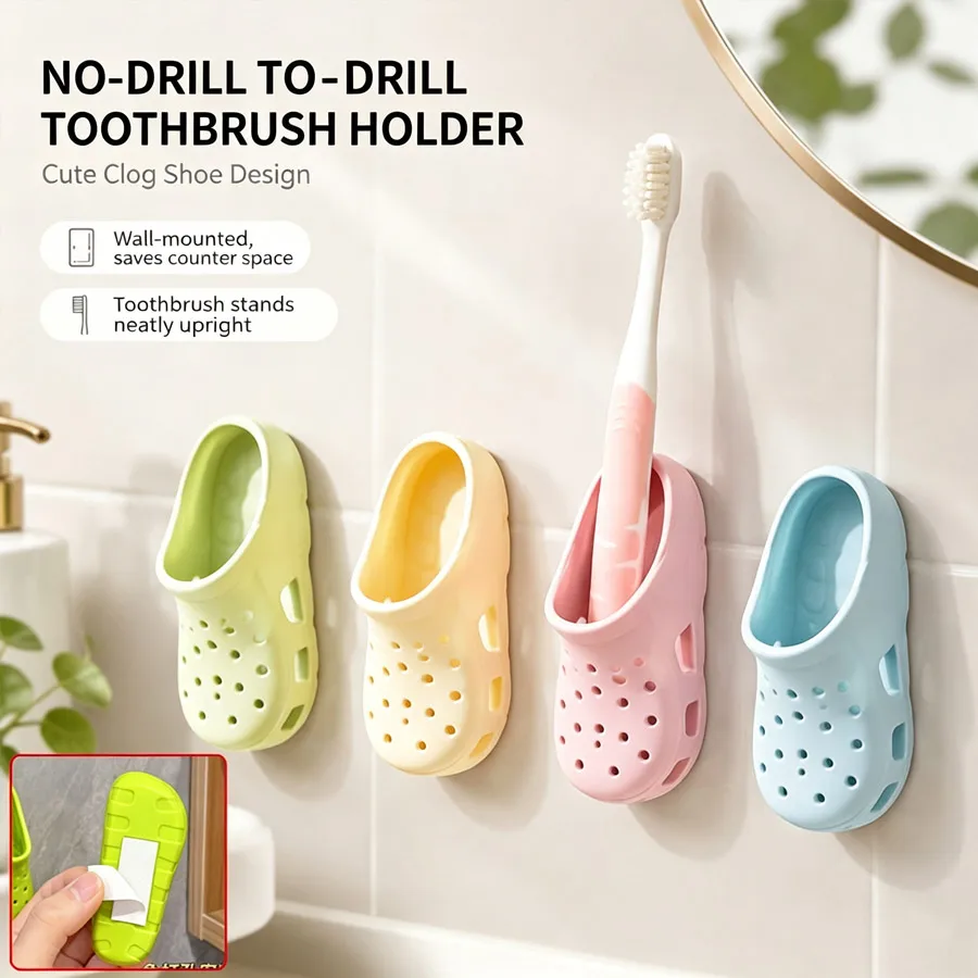 1/8 Pairs Cute Croc Shaped Bathroom Toothbrush Holder, Punch-Free Wall Mount Toothbrush Storage Organizer for Bathroom Decor