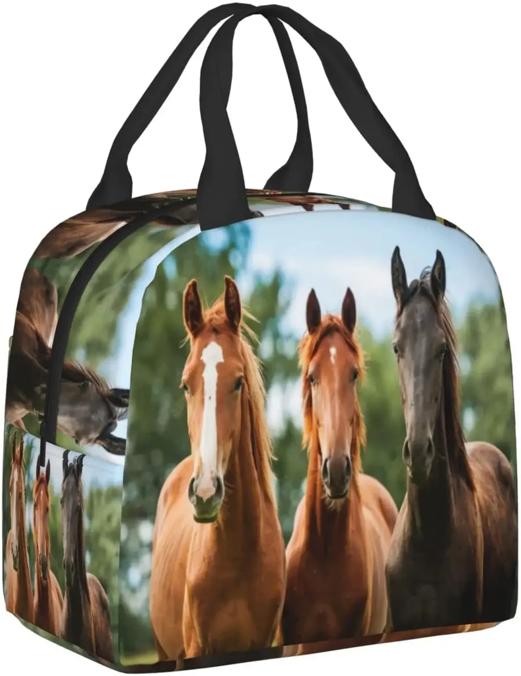 Horses Lunch Box Insulated Lunch Bags for Kids Boys Girls Reusable Lunch Tote Bags, Perfect for School Camping Hiking Picnic