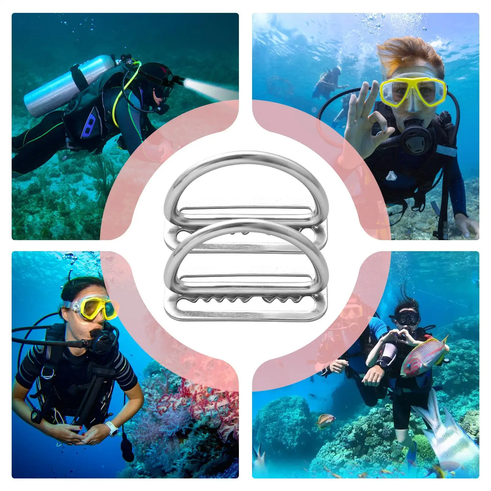 مشبك على شكل حلقة على شكل حرف D مكون من قطعتين، مشبك مرفق آمن للغوص وحزام الوزن للغطس اليومي وتسلق الصخور في الهواء الطلق #5