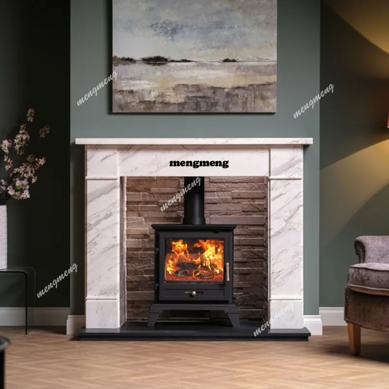 Natural marble fireplace decorative cabinet villa living room home designer white stone mantel