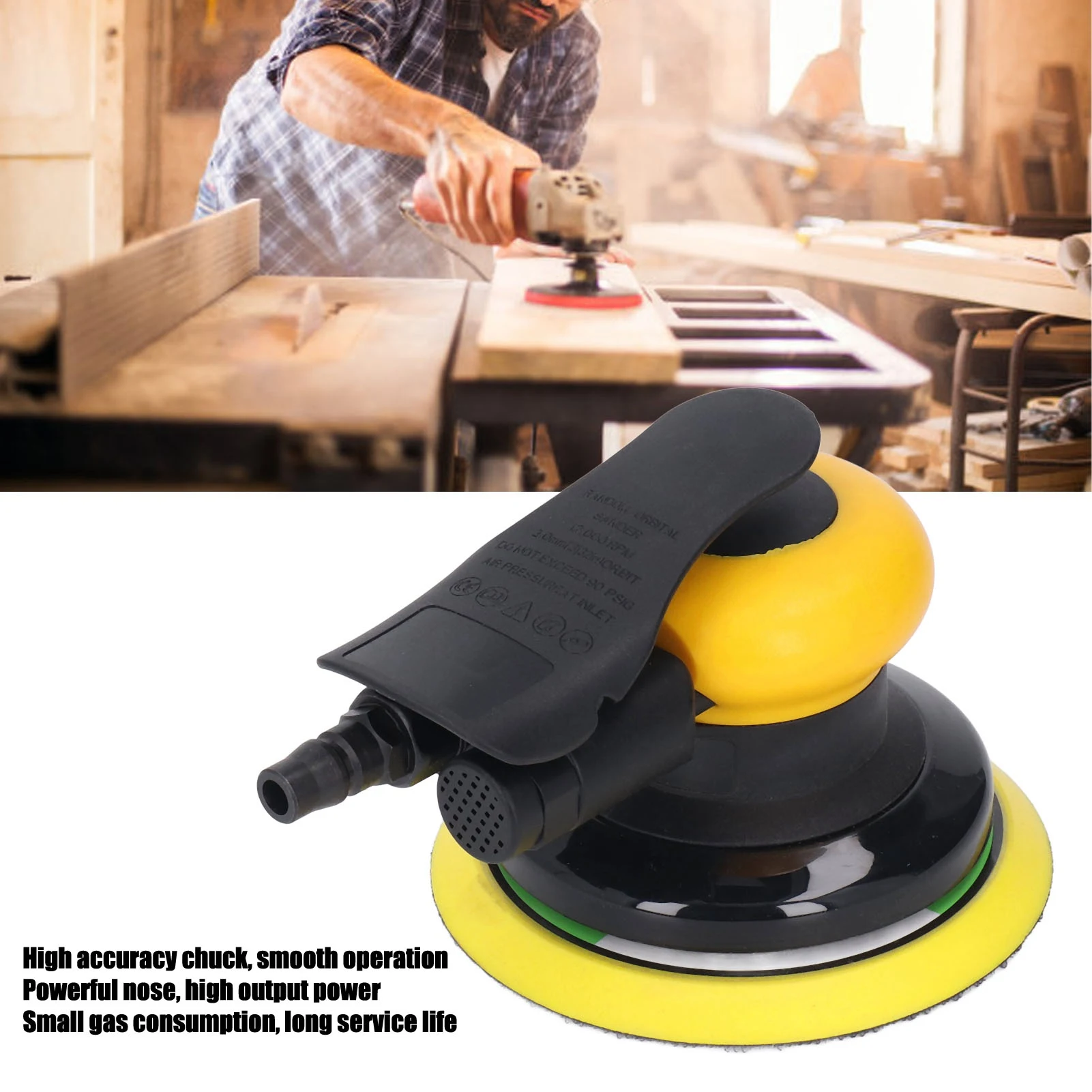 

Air Sander Air Powered Sander Zinc Alloy Stable Fast Polishing 5in Air Random Orbital Sander for Metal Sanding Machine