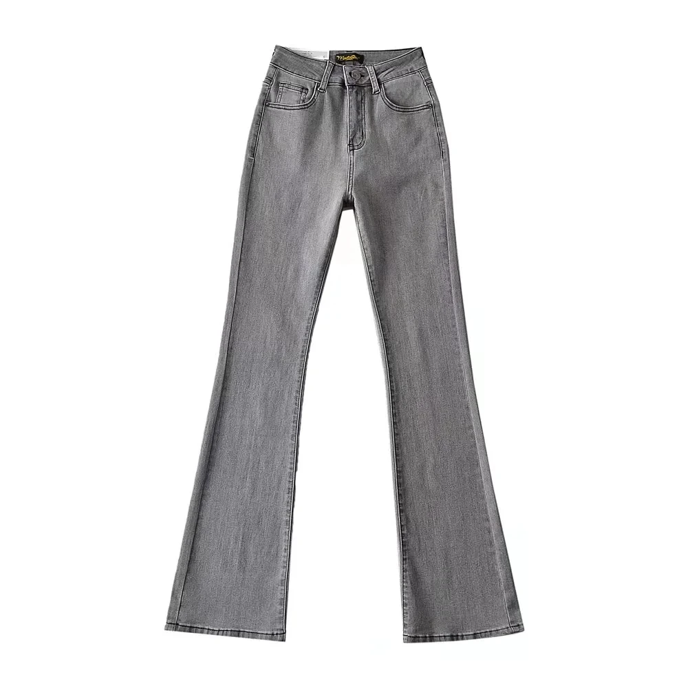 

Retro High Waist Bell Bot Jeans Women's Slim Fit Casual Waed Elastic Long Pants Floor Length Spring New Sle