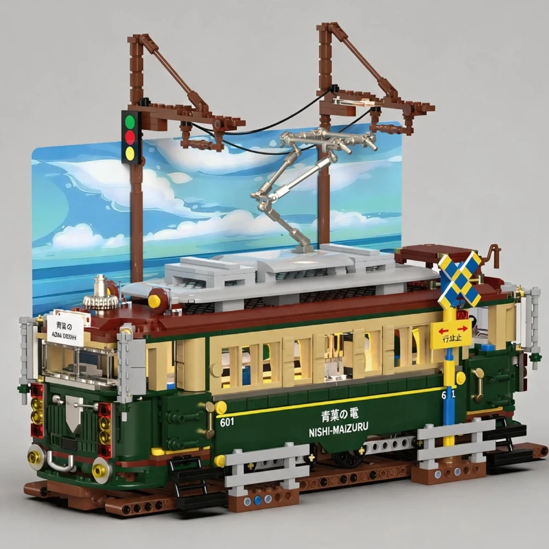[Retro Tram] Building Block Car Assembly Large Street View Model Three-dimensional Healing Puzzle Birthday Gift