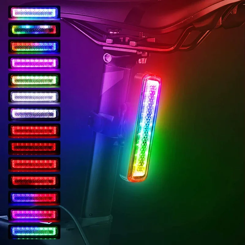 RGB Bike Tail Light 750 mAh Bicycle Lights Memory Mode Rainbow LED Warning USB Waterproof Helmet Scooter Rear Taillight