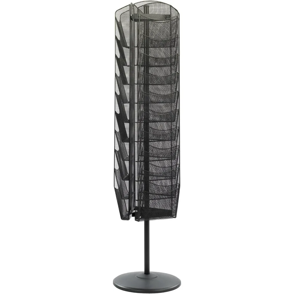 Rotating Mesh Magazine Stand, Brochure Organizer, Display Rack with 30 Pockets, Commercial-Grade Steel Construction