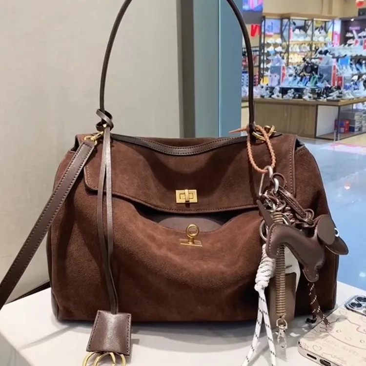 

Women's Vintage Suede Kelly Tote Bag Large Capacity Shoulder Crossbody Handbag Rodeo Style