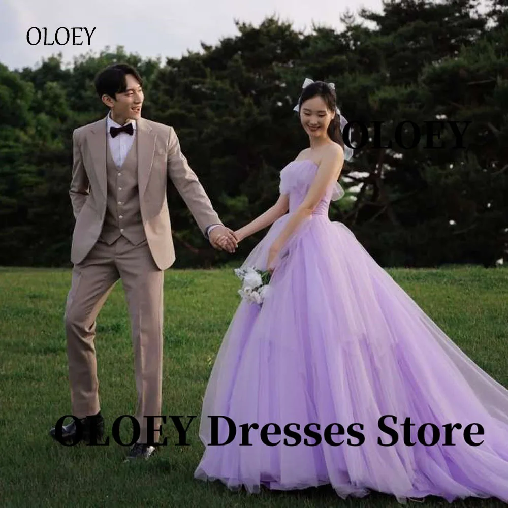 

OLOEY Romantic Lavender Tulle Wedding Party Dresses Korea Photo shoot Off Shoulder Evening Gowns Garden Prom Formal Customized