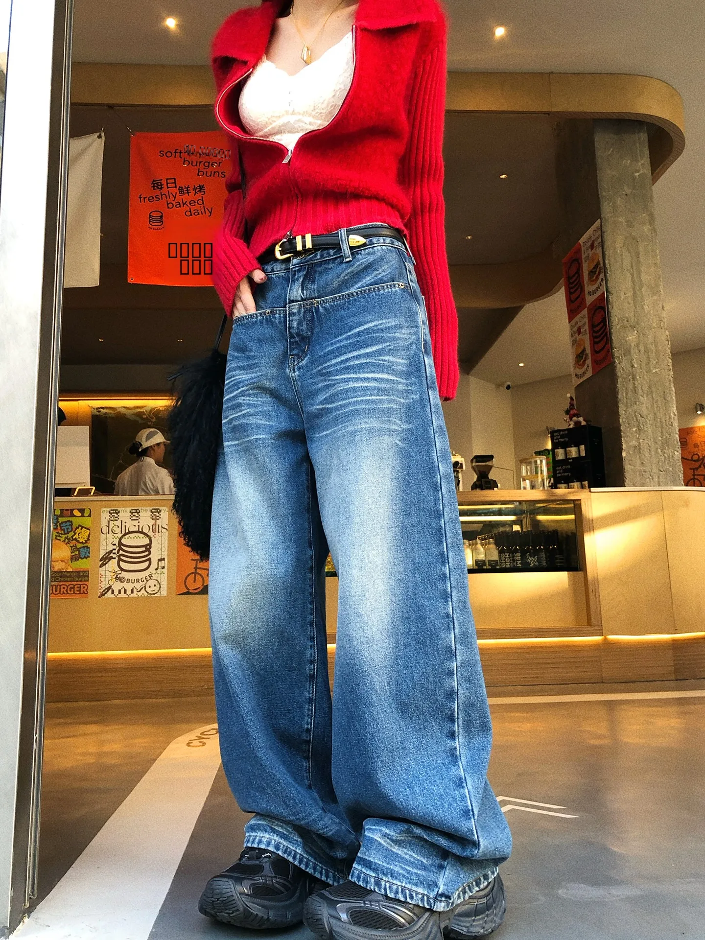 

Loose Fit American Casual Sle Women's Jeans High Waist Wide Leg Pants Cotton Blend Comfortable Straight Leg Floor Length