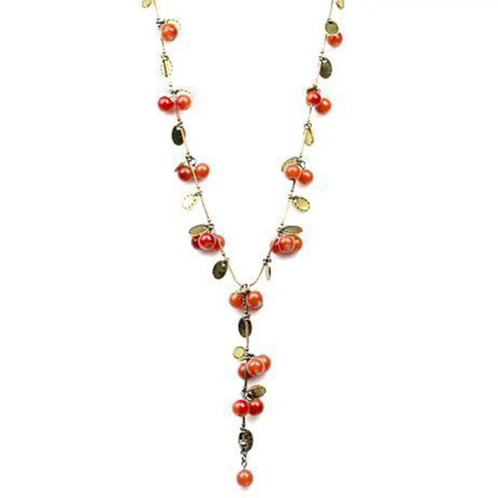 Active Beads Vine Jewelry Accessories Fashion Red Cherries Long Sweater Chain Women Necklace Beautiful