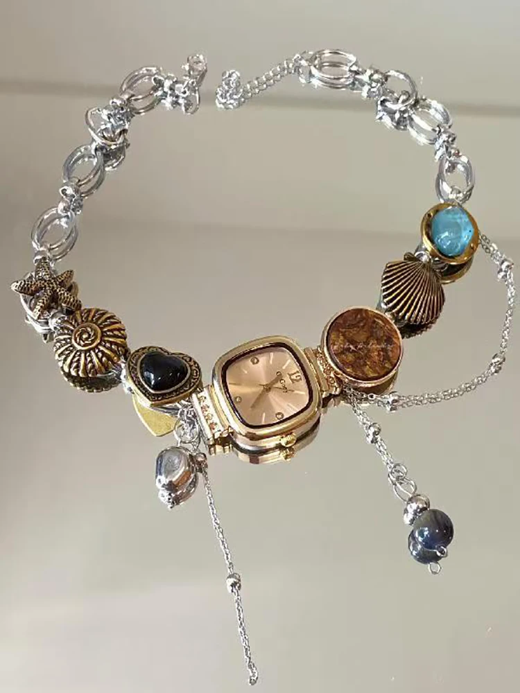 Stylish New Punk Watch Necklace For Women Retro Elegant Trend Choker Exaggerated Party Jewelry Accessories