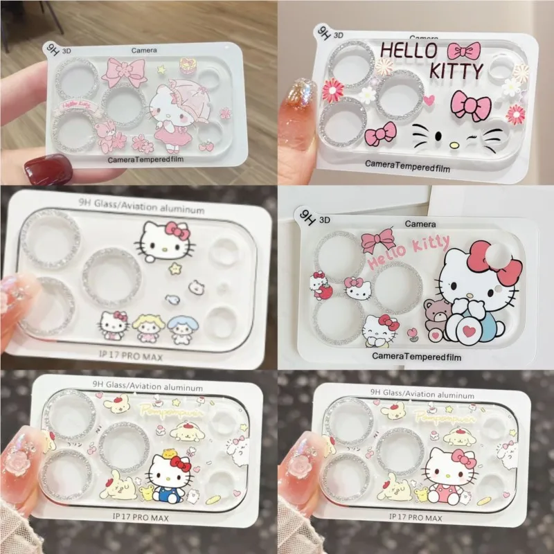 

Sanrio Hello Kitty Camera Lens Protector for iphone 17 Pro Max 17 Pro Protector Cartoon Cute Lens Ring Glass Glowing Cap