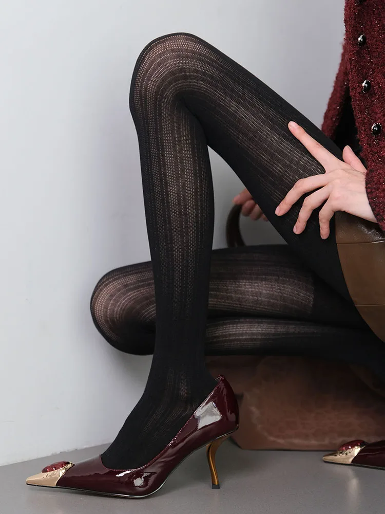 Spring Knitted Striped Tights Women Sexy Hollow Out See Through Pantyhose y2k Streetwear Womens Stocking For Casual