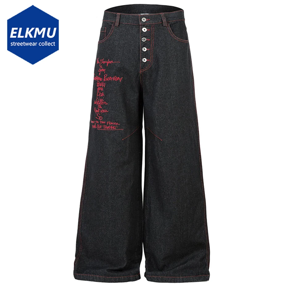

Wide Leg Baggy Jeans Men Black Embroidery Loose Denim Pants Streetwear Harajuku Hip Hop Jeans Trousers