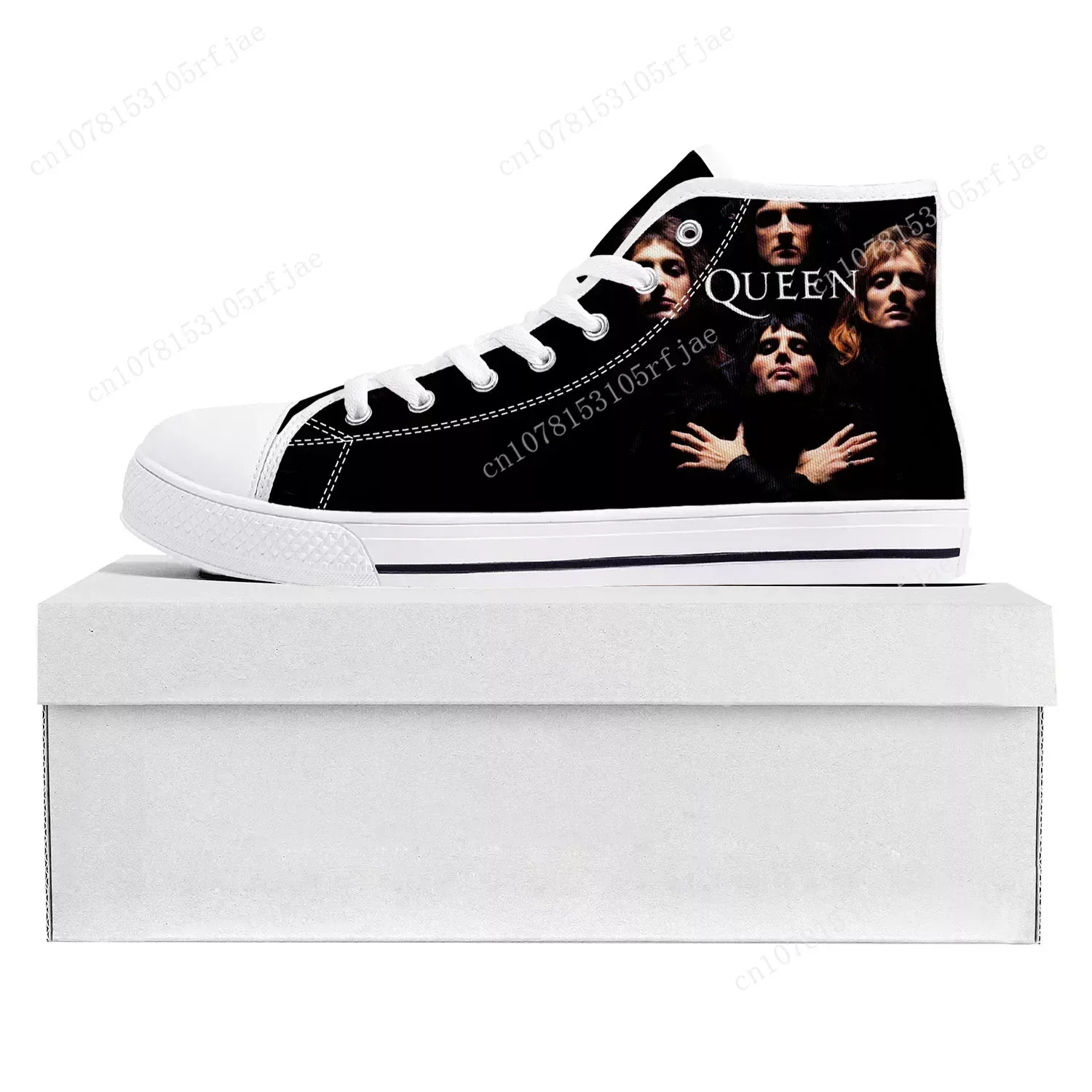 Queen Rock Band Fashion High Top High Quality Sneakers Mens Womens Teenager Canvas Sneaker Casual Couple Shoes Custom Shoe White