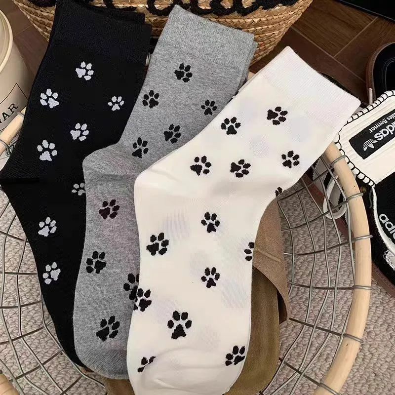 6/10 Paar Damen-Rundhalssocken mit Hundeklaue-Motiv, niedliches Cartoon-Muster, bequem, schweißabsorbierend, atmungsaktiv, lässige Socken – Detail 4