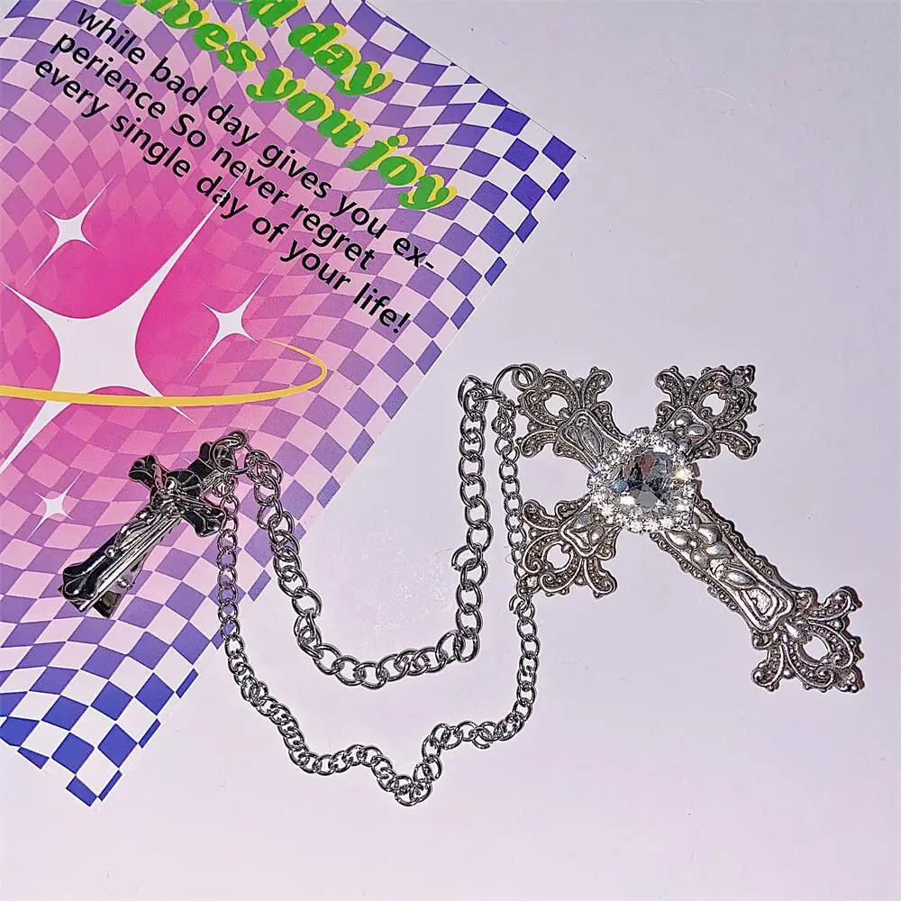 Japanese and Korean INS Style Y2K Millennium Spicy Girl Cross Chain Bang Edge Clip Hair Clip Hair Accessories Hair Clip