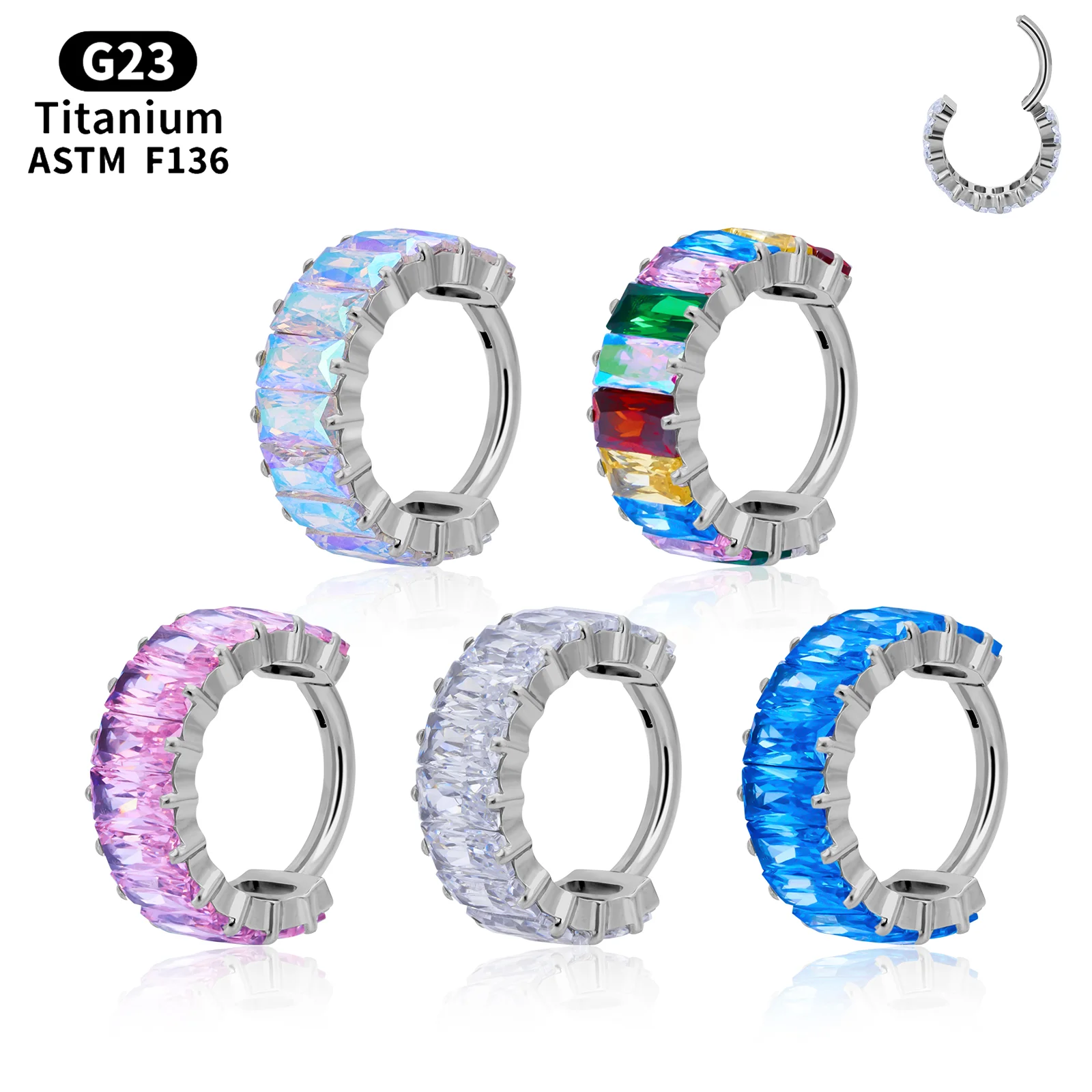 ASTM F-136 Titanium Ear Nose PIERC Cartilage Earring Earlobe Piercing CZ Paved Side Rings Hoops Clicke Tragus Ring Jewellery