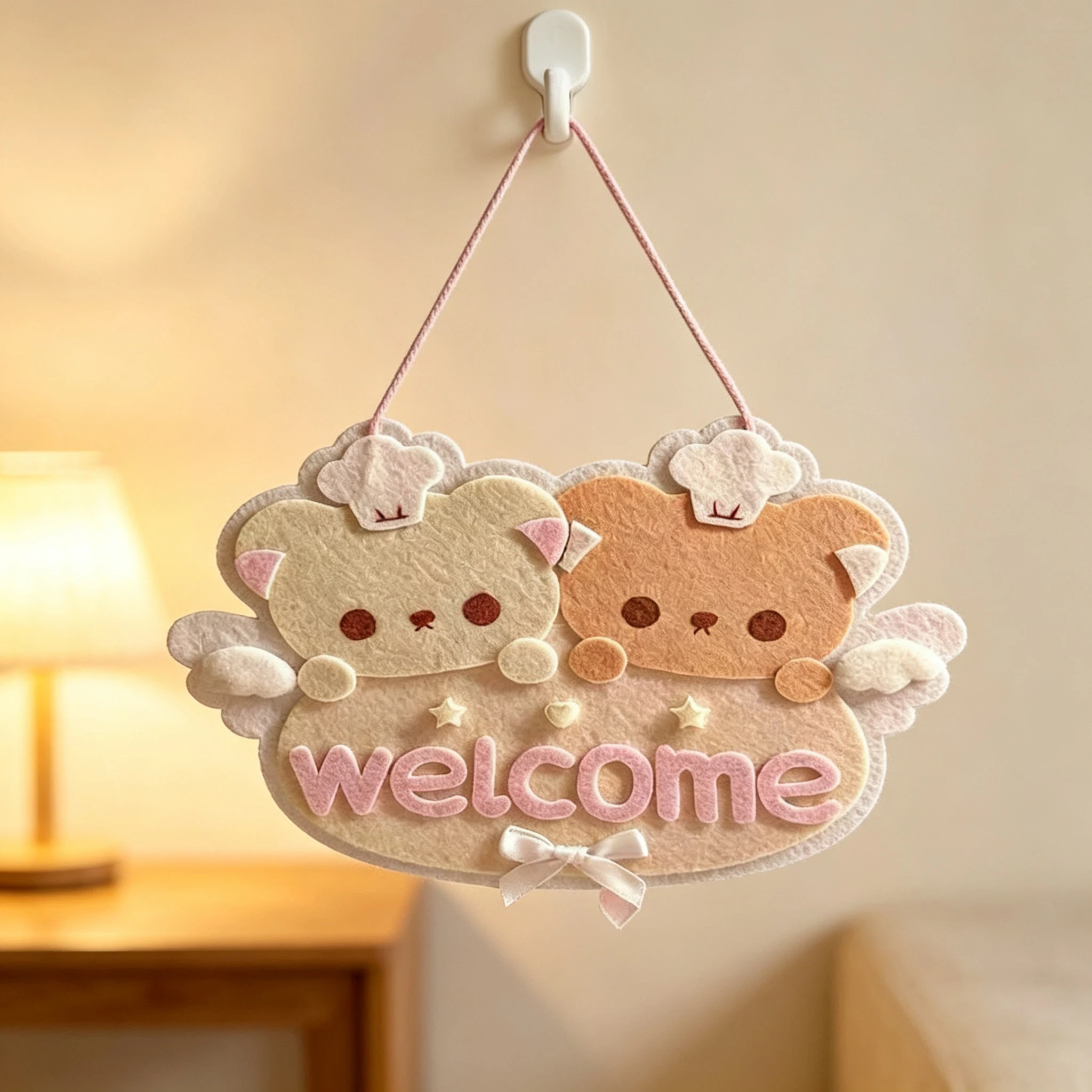 Kawaii-Anhänger im japanischen Stil, Instagram-Vibe, Cartoon-Kleiner-Bär, Willkommen Zuhause, koreanischer Stil, handgefertigter Filz-Anhänger, Dekorationsgeschenk – Detail 2