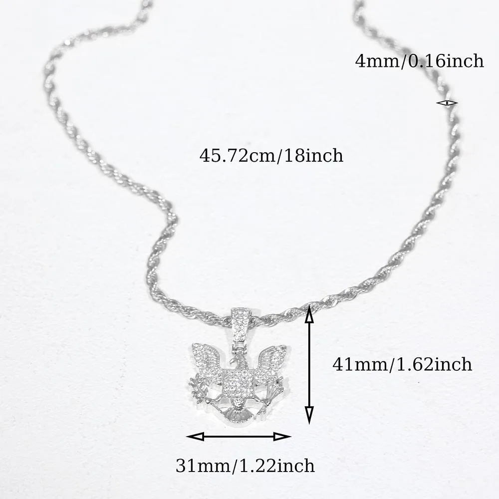 Full Rhinestone Eagle Pendant Necklace Match 4mm Rope Chain Shiny Ideal For Parties, And Daily Wear,As A Gift For Dating For Wom
